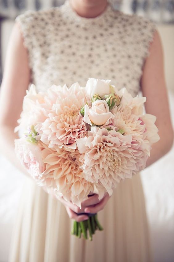 Dahlia and roses wedding bouquet